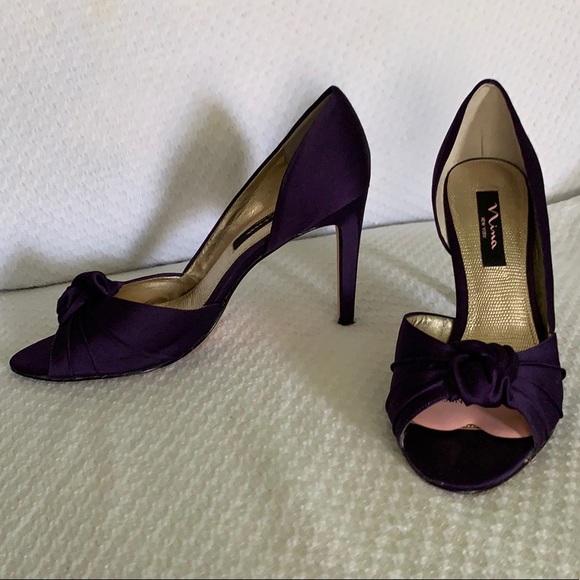 Purple Satin Open Toe Heels - Picture 4 of 12
